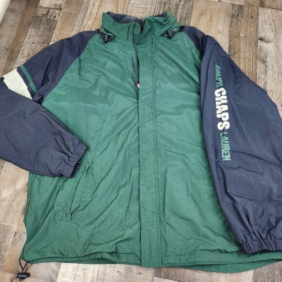 Vintage Chaps Ralph Lauren size L Large Green Nylon Jacket w Packable Hood - Picture 1 of 9